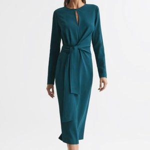 Reiss VALENTINA TIE WAIST BODYCON MIDI DRESS - TEAL - NWT - Size US 6